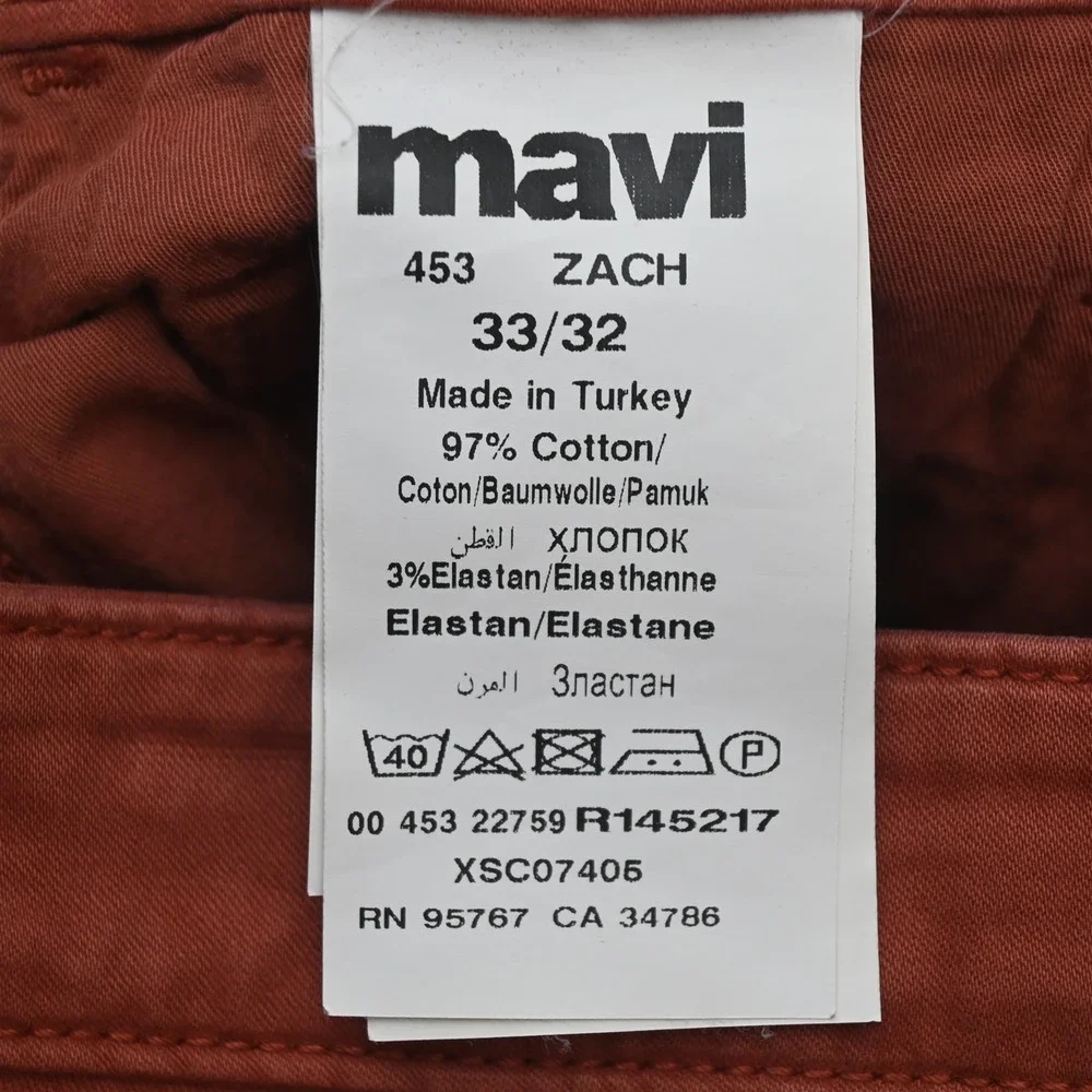 Mavi Jeans 33x32 Red Brushed Stretch Twill Zach Straight Mens Jeans